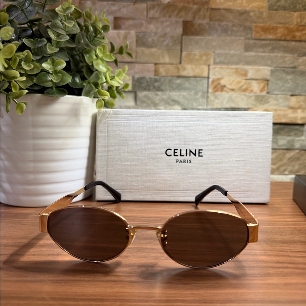 Celine Gold and Brown Gradient Sunglasses - Picture 2 of 7